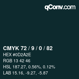 Color code: CMYK 72 / 9 / 0 / 82 | qconv.com