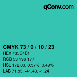 カラーコード: CMYK 73 / 0 / 10 / 23 | qconv.com