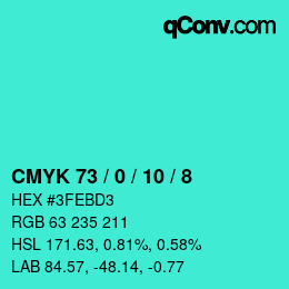 カラーコード: CMYK 73 / 0 / 10 / 8 | qconv.com