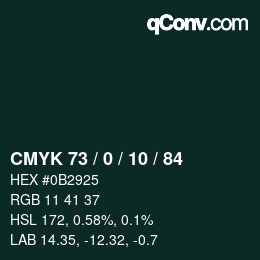 Color code: CMYK 73 / 0 / 10 / 84 | qconv.com