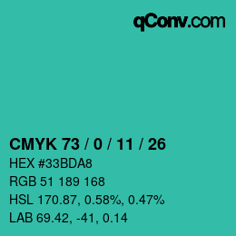 Color code: CMYK 73 / 0 / 11 / 26 | qconv.com