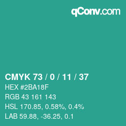 Color code: CMYK 73 / 0 / 11 / 37 | qconv.com