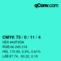 カラーコード: CMYK 73 / 0 / 11 / 4 | qconv.com