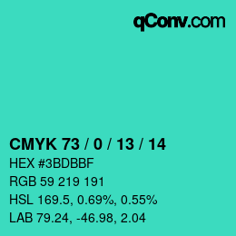 Color code: CMYK 73 / 0 / 13 / 14 | qconv.com