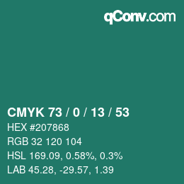 Color code: CMYK 73 / 0 / 13 / 53 | qconv.com