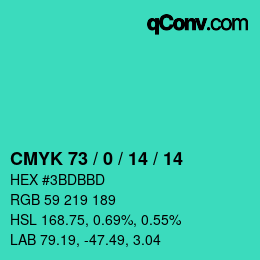 Color code: CMYK 73 / 0 / 14 / 14 | qconv.com