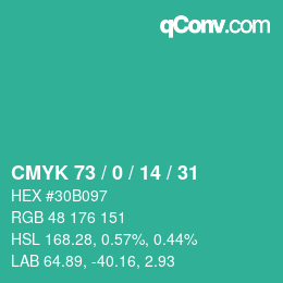 Color code: CMYK 73 / 0 / 14 / 31 | qconv.com