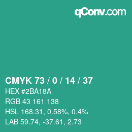 Color code: CMYK 73 / 0 / 14 / 37 | qconv.com
