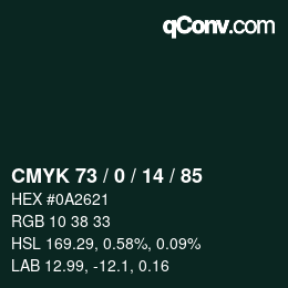Color code: CMYK 73 / 0 / 14 / 85 | qconv.com