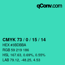 カラーコード: CMYK 73 / 0 / 15 / 14 | qconv.com