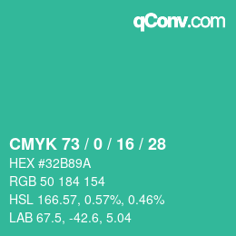カラーコード: CMYK 73 / 0 / 16 / 28 | qconv.com