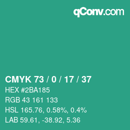 Color code: CMYK 73 / 0 / 17 / 37 | qconv.com