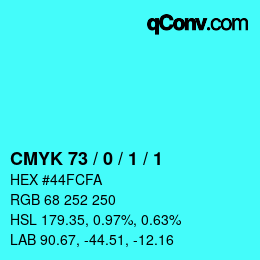 カラーコード: CMYK 73 / 0 / 1 / 1 | qconv.com