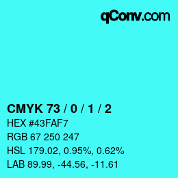 カラーコード: CMYK 73 / 0 / 1 / 2 | qconv.com