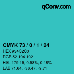 カラーコード: CMYK 73 / 0 / 1 / 24 | qconv.com