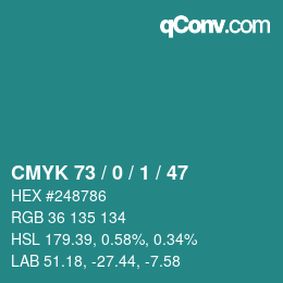 カラーコード: CMYK 73 / 0 / 1 / 47 | qconv.com