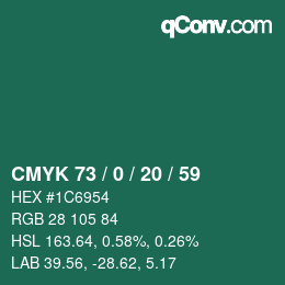 Farbcode: CMYK 73 / 0 / 20 / 59 | qconv.com