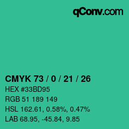 Color code: CMYK 73 / 0 / 21 / 26 | qconv.com