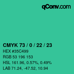 颜色代码: CMYK 73 / 0 / 22 / 23 | qconv.com