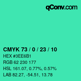 カラーコード: CMYK 73 / 0 / 23 / 10 | qconv.com