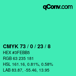 Color code: CMYK 73 / 0 / 23 / 8 | qconv.com