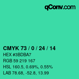 カラーコード: CMYK 73 / 0 / 24 / 14 | qconv.com