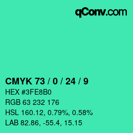 Farbcode: CMYK 73 / 0 / 24 / 9 | qconv.com