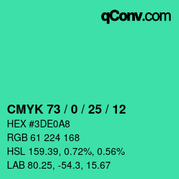 Color code: CMYK 73 / 0 / 25 / 12 | qconv.com