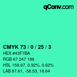 カラーコード: CMYK 73 / 0 / 25 / 3 | qconv.com