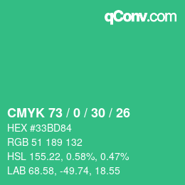 Farbcode: CMYK 73 / 0 / 30 / 26 | qconv.com