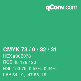 Color code: CMYK 73 / 0 / 32 / 31 | qconv.com
