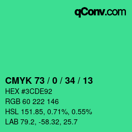 颜色代码: CMYK 73 / 0 / 34 / 13 | qconv.com