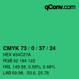 Color code: CMYK 73 / 0 / 37 / 24 | qconv.com