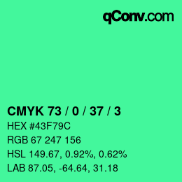 カラーコード: CMYK 73 / 0 / 37 / 3 | qconv.com