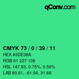 颜色代码: CMYK 73 / 0 / 39 / 11 | qconv.com