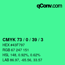 Color code: CMYK 73 / 0 / 39 / 3 | qconv.com