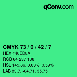 カラーコード: CMYK 73 / 0 / 42 / 7 | qconv.com