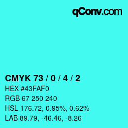 カラーコード: CMYK 73 / 0 / 4 / 2 | qconv.com