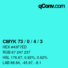 カラーコード: CMYK 73 / 0 / 4 / 3 | qconv.com