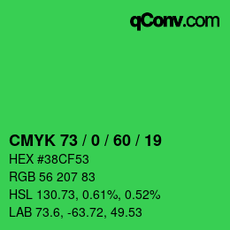 Color code: CMYK 73 / 0 / 60 / 19 | qconv.com