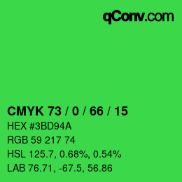 Color code: CMYK 73 / 0 / 66 / 15 | qconv.com