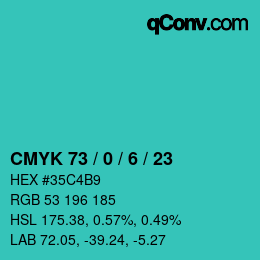 Color code: CMYK 73 / 0 / 6 / 23 | qconv.com