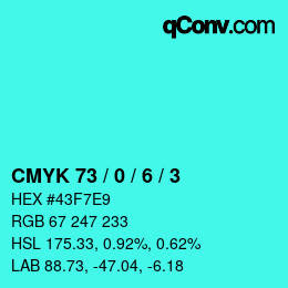 カラーコード: CMYK 73 / 0 / 6 / 3 | qconv.com