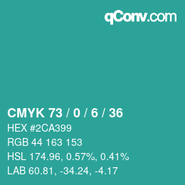 Farbcode: CMYK 73 / 0 / 6 / 36 | qconv.com