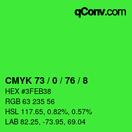 Color code: CMYK 73 / 0 / 76 / 8 | qconv.com