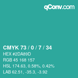 Farbcode: CMYK 73 / 0 / 7 / 34 | qconv.com