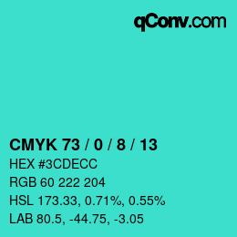 カラーコード: CMYK 73 / 0 / 8 / 13 | qconv.com