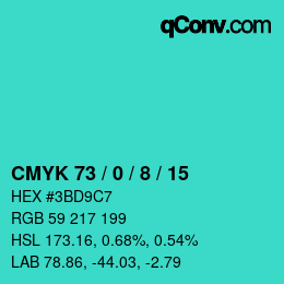 カラーコード: CMYK 73 / 0 / 8 / 15 | qconv.com