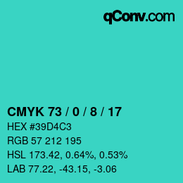 颜色代码: CMYK 73 / 0 / 8 / 17 | qconv.com