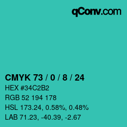 Farbcode: CMYK 73 / 0 / 8 / 24 | qconv.com
